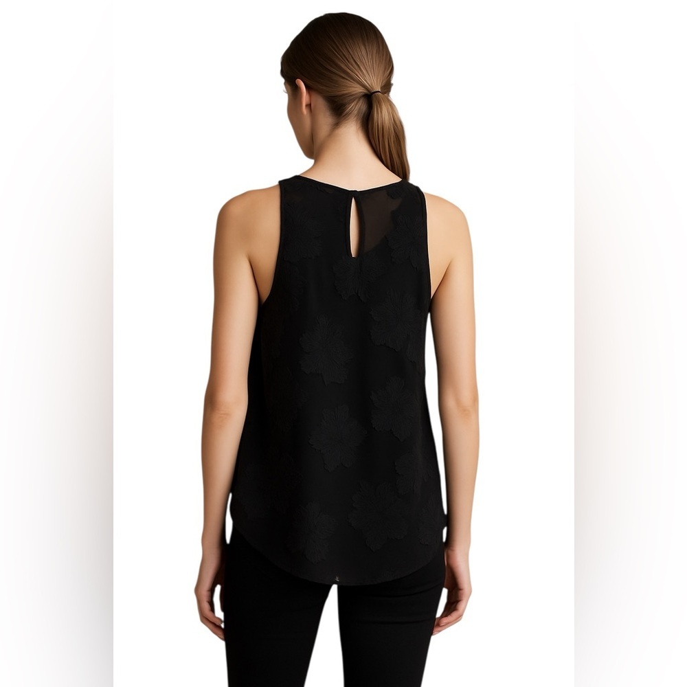 Wilfred Floral Appliqué Sleeveless Top in Black — Sheer Detail Sz M - Picture 3 of 11